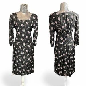 Vintage 90S Jonathan Martin Gothic Victorian Dark Floral Midi Dress Small/Medium